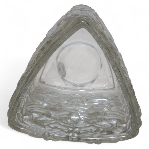 Vintage Avon Clear Glass Triangle Vase With Intricate Embossed Floral & Scroll D - Picture 5 of 6